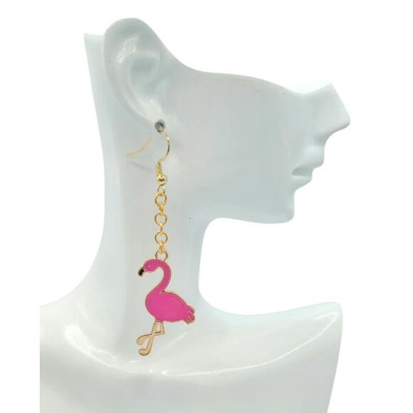 Pink Flamingo Dangle Earrings – Tropical Summer Jewelry - Picture 2 of 3